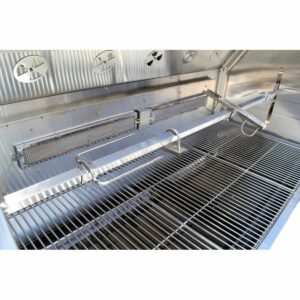 A 59-inch long stainless steel spit roaster, gleaming and ready for a rotisserie grilling adventure.