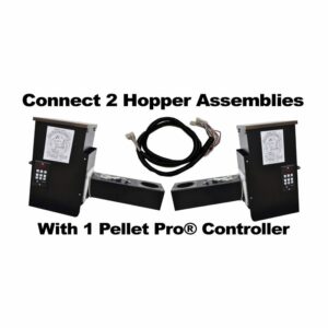 Wiring harness connecting two pellet hopper assemblies for seamless operation.