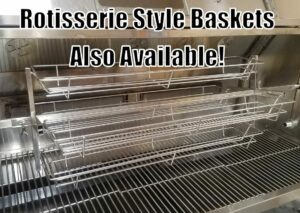 Rotisserie baskets for versatile grilling, ideal for evenly cooking vegetables, seafood, and more