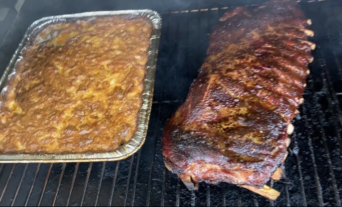 Smoked mac and cheese and ribs – a tantalizing duo of flavors from the grill.