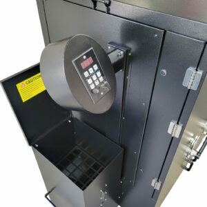 A raised controller on a cabinet smoker, showcasing easy accessibility and convenient temperature adjustments