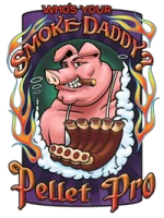 The Smoke Daddy Pellet Pro logo features a pig smoking a cigar, exuding a cool and sophisticated vibe