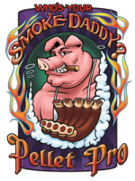 The Smoke Daddy Pellet Pro logo features a pig smoking a cigar, exuding a cool and sophisticated vibe